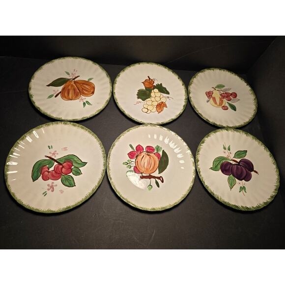 Blue Ridge Southern Potteries Set 6 Fruit Dinner Plates Handpainted USA - Picture 10 of 16